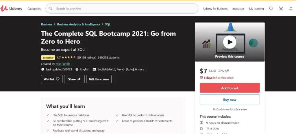The Complete SQL Bootcamp for the Manipulation and Analysis of Data